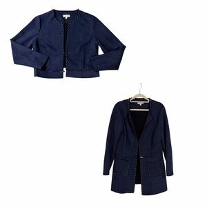 Navy Blue Faux-Suede Studded Convertible Jacket